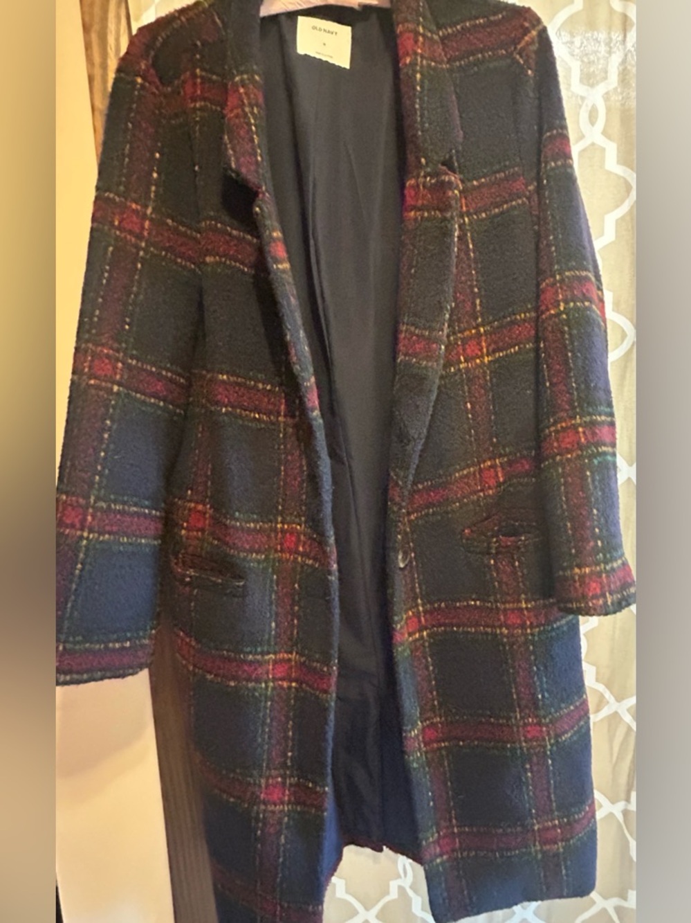 Old Navy Plaid Textured Overcoat